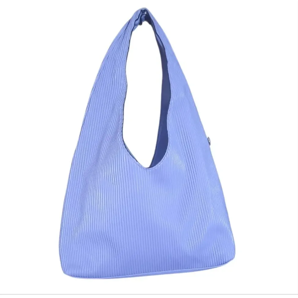 Kayla + Ava Womens Purple Vegan Pleated Cresent Shape Hobo Bag NWT